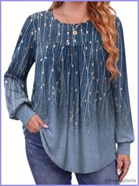 Women's Plus Size Long Sleeve Tunic Top Crew Neck Flowy Pleated Blouse
